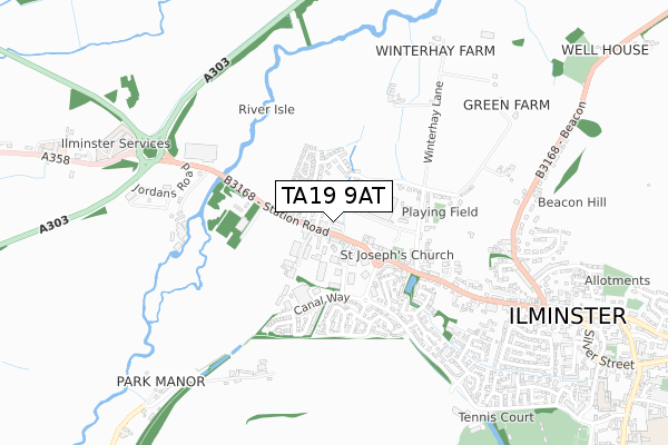 TA19 9AT map - small scale - OS Open Zoomstack (Ordnance Survey)