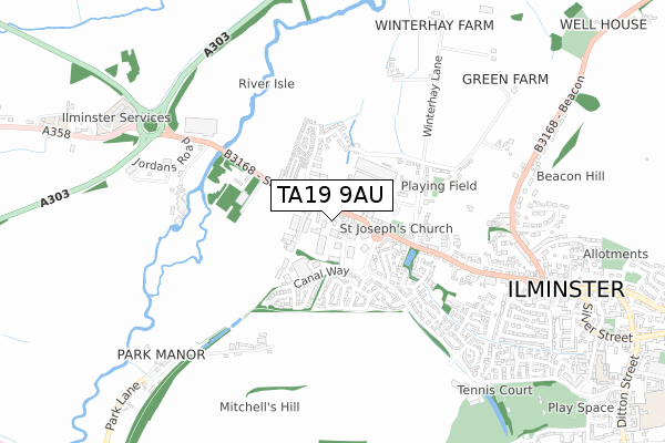 TA19 9AU map - small scale - OS Open Zoomstack (Ordnance Survey)