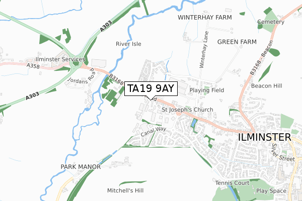 TA19 9AY map - small scale - OS Open Zoomstack (Ordnance Survey)