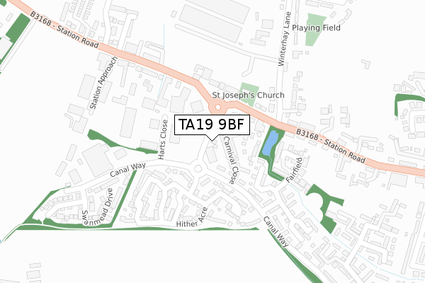 TA19 9BF map - large scale - OS Open Zoomstack (Ordnance Survey)