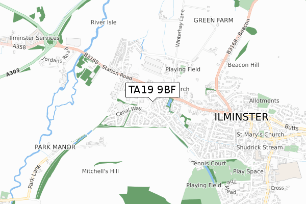 TA19 9BF map - small scale - OS Open Zoomstack (Ordnance Survey)