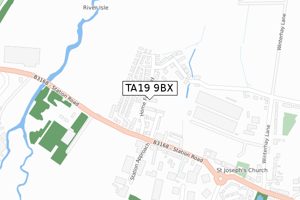 TA19 9BX map - large scale - OS Open Zoomstack (Ordnance Survey)