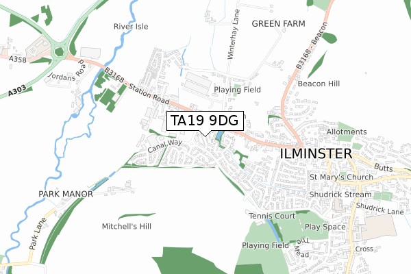 TA19 9DG map - small scale - OS Open Zoomstack (Ordnance Survey)