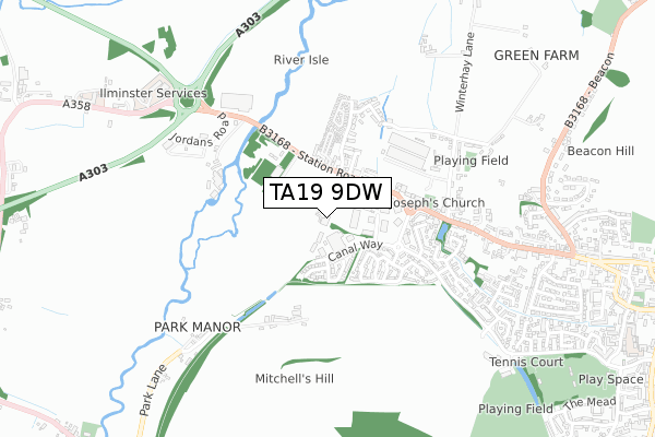 TA19 9DW map - small scale - OS Open Zoomstack (Ordnance Survey)