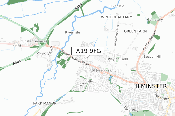 TA19 9FG map - small scale - OS Open Zoomstack (Ordnance Survey)