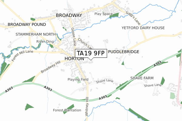 TA19 9FP map - small scale - OS Open Zoomstack (Ordnance Survey)