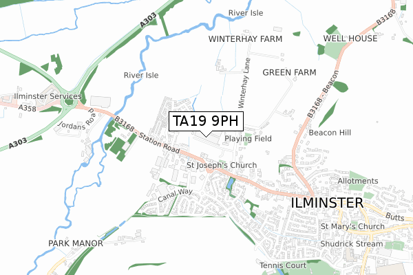 TA19 9PH map - small scale - OS Open Zoomstack (Ordnance Survey)