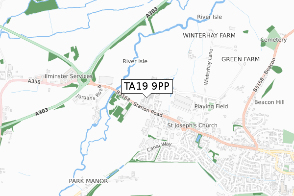 TA19 9PP map - small scale - OS Open Zoomstack (Ordnance Survey)