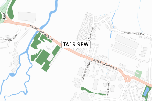 TA19 9PW map - large scale - OS Open Zoomstack (Ordnance Survey)