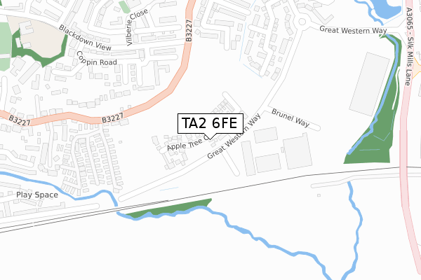 TA2 6FE map - large scale - OS Open Zoomstack (Ordnance Survey)