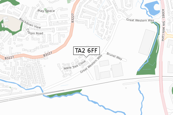 TA2 6FF map - large scale - OS Open Zoomstack (Ordnance Survey)