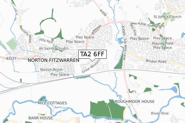 TA2 6FF map - small scale - OS Open Zoomstack (Ordnance Survey)