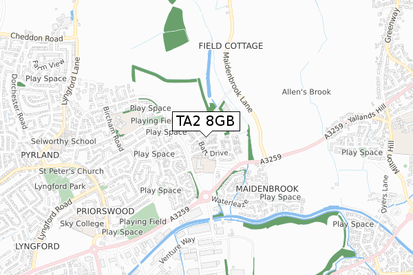 TA2 8GB map - small scale - OS Open Zoomstack (Ordnance Survey)