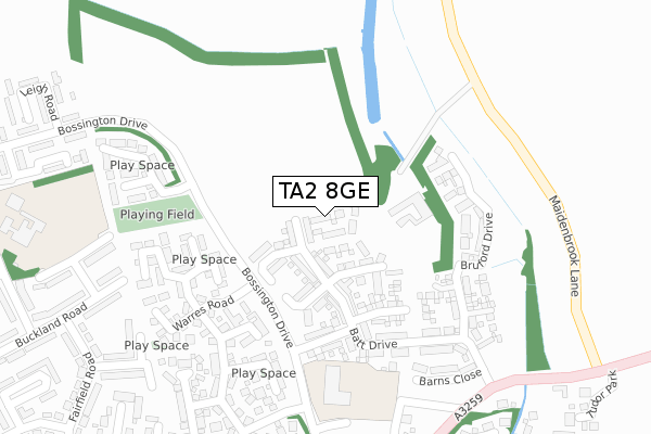 TA2 8GE map - large scale - OS Open Zoomstack (Ordnance Survey)