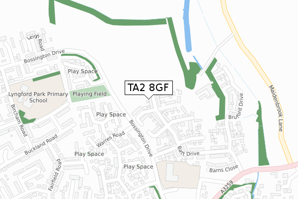 TA2 8GF map - large scale - OS Open Zoomstack (Ordnance Survey)