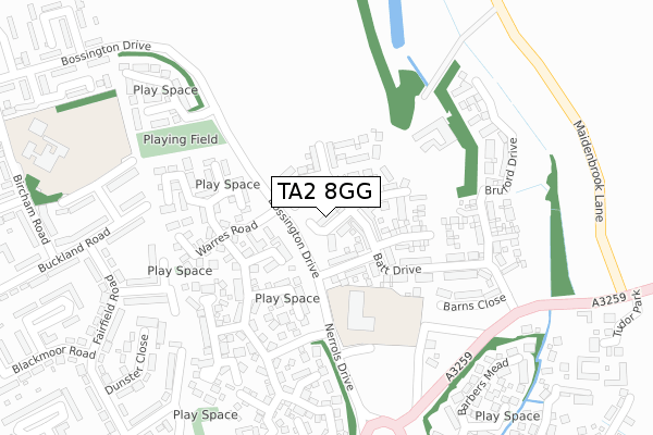 TA2 8GG map - large scale - OS Open Zoomstack (Ordnance Survey)