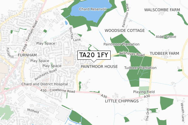 TA20 1FY map - small scale - OS Open Zoomstack (Ordnance Survey)