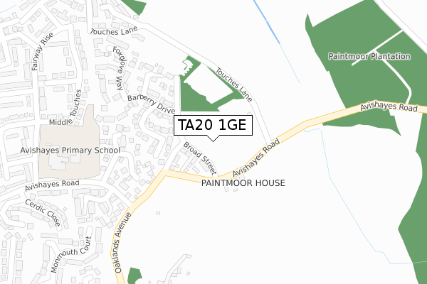 TA20 1GE map - large scale - OS Open Zoomstack (Ordnance Survey)