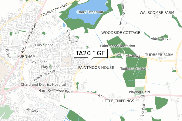 TA20 1GE map - small scale - OS Open Zoomstack (Ordnance Survey)