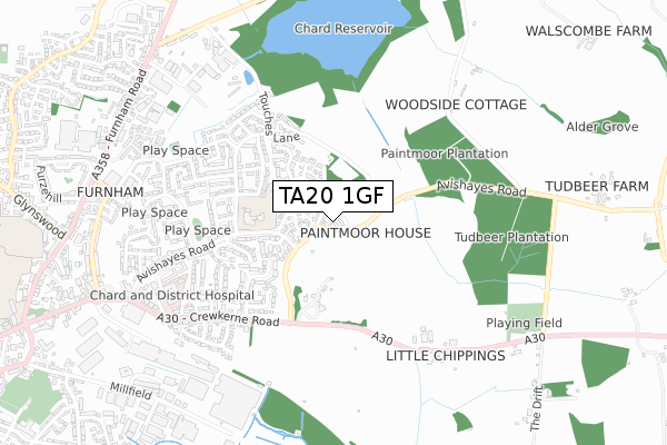 TA20 1GF map - small scale - OS Open Zoomstack (Ordnance Survey)