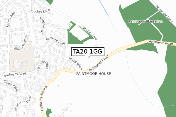 TA20 1GG map - large scale - OS Open Zoomstack (Ordnance Survey)