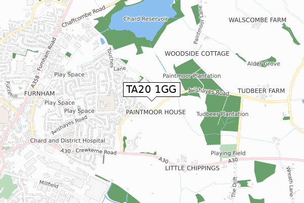 TA20 1GG map - small scale - OS Open Zoomstack (Ordnance Survey)