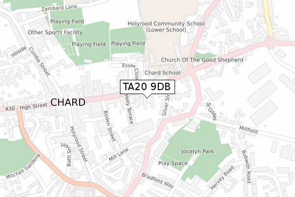 TA20 9DB map - large scale - OS Open Zoomstack (Ordnance Survey)