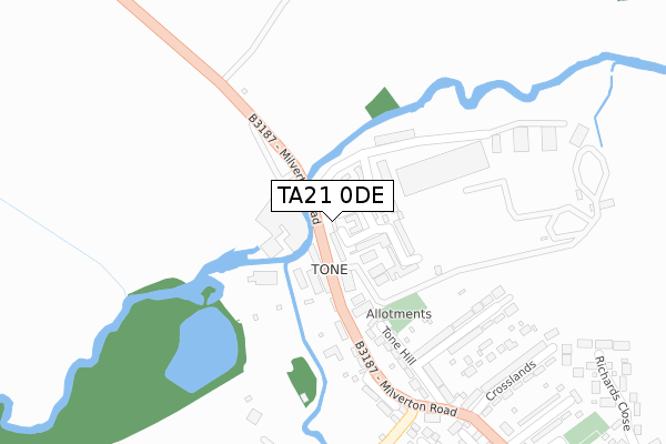 TA21 0DE map - large scale - OS Open Zoomstack (Ordnance Survey)