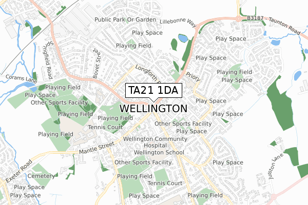 TA21 1DA map - small scale - OS Open Zoomstack (Ordnance Survey)