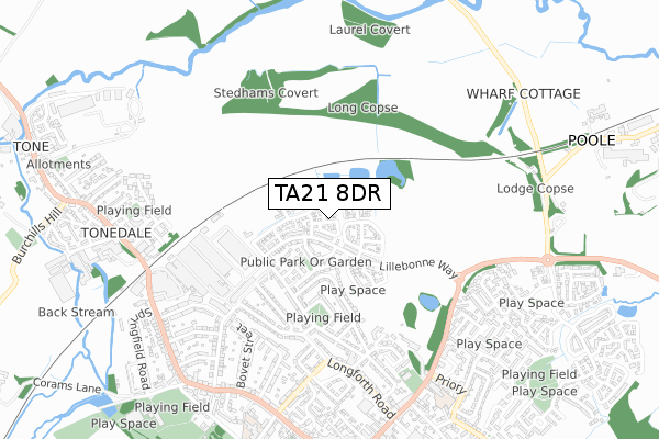 TA21 8DR map - small scale - OS Open Zoomstack (Ordnance Survey)