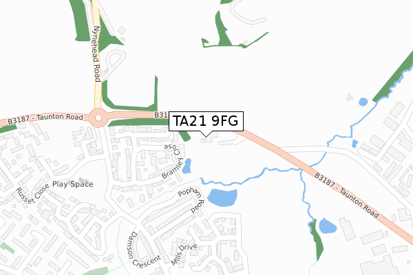 TA21 9FG map - large scale - OS Open Zoomstack (Ordnance Survey)