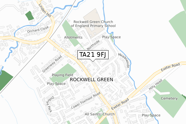 TA21 9FJ map - large scale - OS Open Zoomstack (Ordnance Survey)