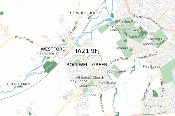 TA21 9FJ map - small scale - OS Open Zoomstack (Ordnance Survey)