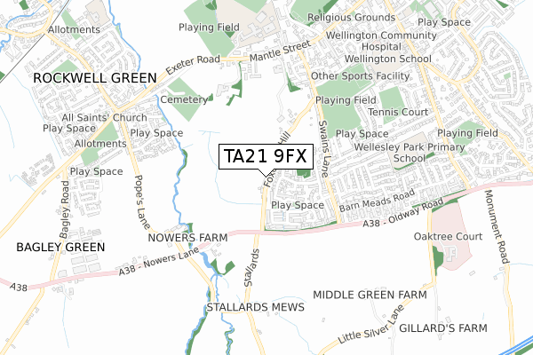 TA21 9FX map - small scale - OS Open Zoomstack (Ordnance Survey)