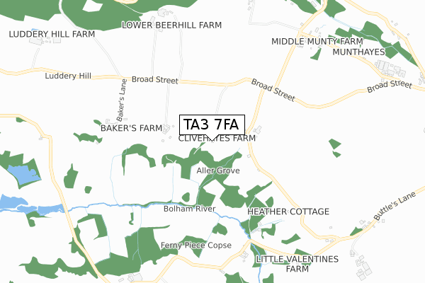 TA3 7FA map - small scale - OS Open Zoomstack (Ordnance Survey)