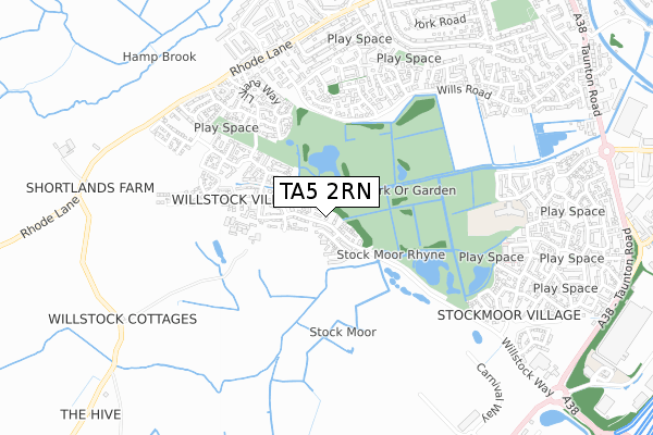 TA5 2RN map - small scale - OS Open Zoomstack (Ordnance Survey)