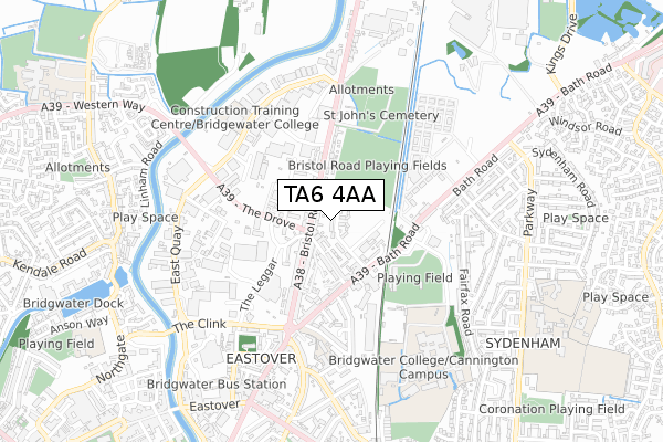 TA6 4AA map - small scale - OS Open Zoomstack (Ordnance Survey)