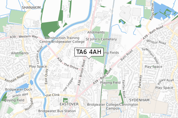 TA6 4AH map - small scale - OS Open Zoomstack (Ordnance Survey)