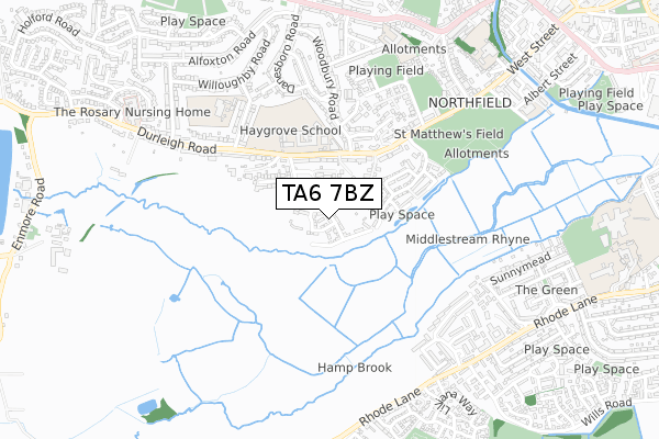 TA6 7BZ map - small scale - OS Open Zoomstack (Ordnance Survey)