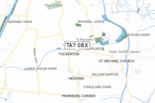 TA7 0BX map - small scale - OS Open Zoomstack (Ordnance Survey)