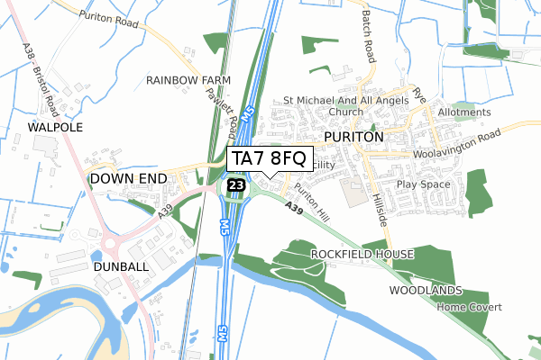 TA7 8FQ map - small scale - OS Open Zoomstack (Ordnance Survey)