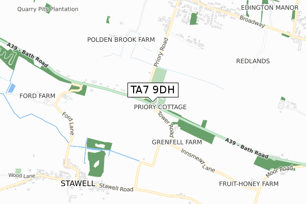 TA7 9DH map - small scale - OS Open Zoomstack (Ordnance Survey)