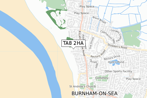 TA8 2HA map - small scale - OS Open Zoomstack (Ordnance Survey)