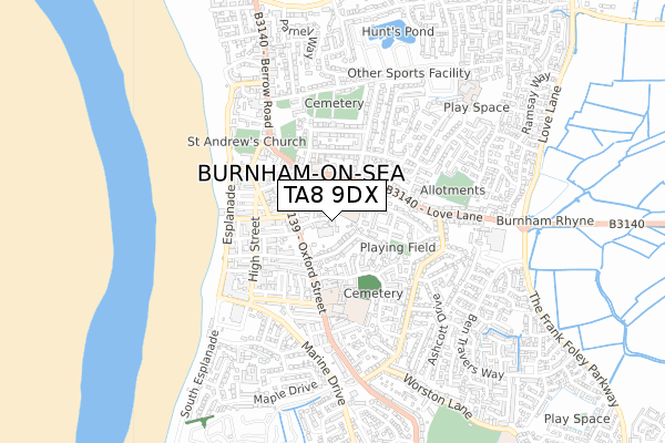 TA8 9DX map - small scale - OS Open Zoomstack (Ordnance Survey)