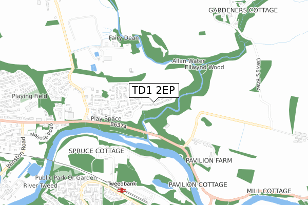 TD1 2EP map - small scale - OS Open Zoomstack (Ordnance Survey)