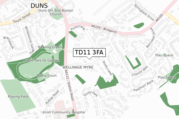 TD11 3FA map - large scale - OS Open Zoomstack (Ordnance Survey)