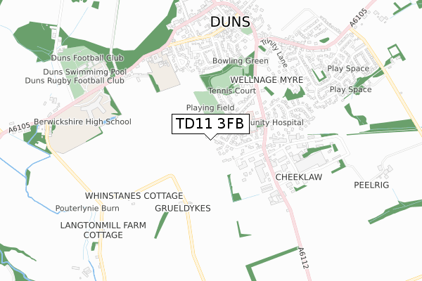 TD11 3FB map - small scale - OS Open Zoomstack (Ordnance Survey)