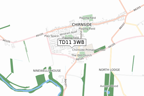 TD11 3WB map - small scale - OS Open Zoomstack (Ordnance Survey)