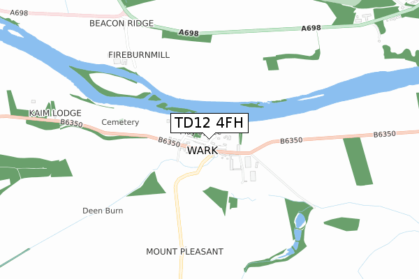 TD12 4FH map - small scale - OS Open Zoomstack (Ordnance Survey)