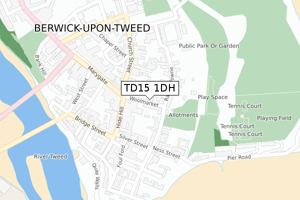 TD15 1DH map - large scale - OS Open Zoomstack (Ordnance Survey)